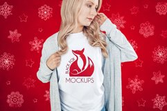 Christmas Xmas Winter White women t-shirt model mockup JPEG Product Image 1