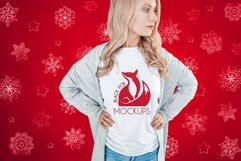 Christmas Xmas Winter White women t-shirt model mockup JPEG Product Image 1