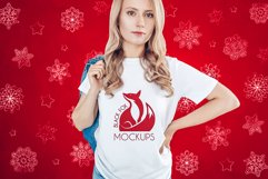 Christmas Xmas Winter White women t-shirt model mockup JPEG Product Image 1