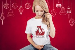 Christmas Xmas Winter White women t-shirt model mockup JPEG Product Image 1