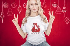 Christmas Xmas Winter White women t-shirt model mockup JPEG Product Image 1
