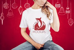 Christmas Xmas Winter White women t-shirt model mockup JPEG Product Image 1