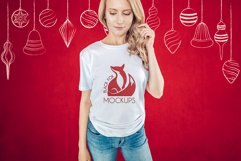 Christmas Xmas Winter White women t-shirt model mockup JPEG Product Image 1