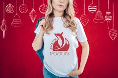 Christmas Xmas Winter White women t-shirt model mockup JPEG Product Image 1
