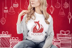 Christmas Xmas Winter White women t-shirt model mockup JPEG Product Image 1