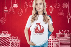 Christmas Xmas Winter White women t-shirt model mockup JPEG Product Image 1