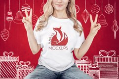 Christmas Xmas Winter White women t-shirt model mockup JPEG Product Image 1