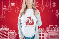 Christmas Xmas Winter White women t-shirt model mockup JPEG Product Image 1