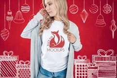 Christmas Xmas Winter White women t-shirt model mockup JPEG Product Image 1