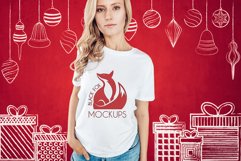 Christmas Xmas Winter White women t-shirt model mockup JPEG Product Image 1