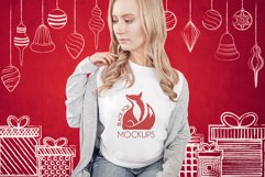 Christmas Xmas Winter White women t-shirt model mockup JPEG Product Image 1