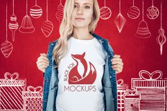 Christmas Xmas Winter White women t-shirt model mockup JPEG Product Image 1