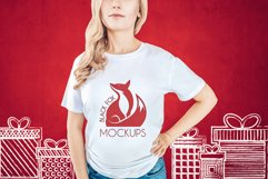 Christmas Xmas Winter White women t-shirt model mockup JPEG Product Image 1
