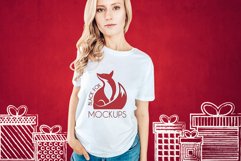 Christmas Xmas Winter White women t-shirt model mockup JPEG Product Image 1