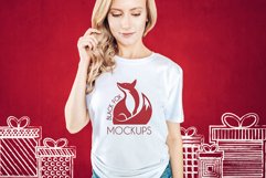 Christmas Xmas Winter White women t-shirt model mockup JPEG Product Image 1