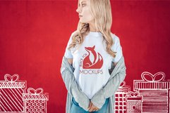 Christmas Xmas Winter White women t-shirt model mockup JPEG Product Image 1