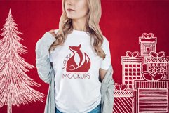 Christmas Xmas Winter White women t-shirt model mockup JPEG Product Image 1