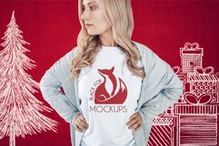 Christmas Xmas Winter White women t-shirt model mockup JPEG Product Image 1