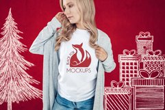 Christmas Xmas Winter White women t-shirt model mockup JPEG Product Image 1