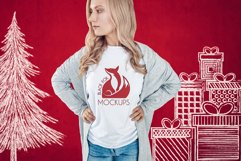 Christmas Xmas Winter White women t-shirt model mockup JPEG Product Image 1