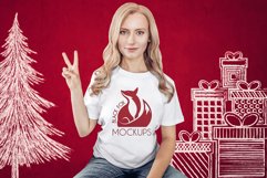 Christmas Xmas Winter White women t-shirt model mockup JPEG Product Image 1