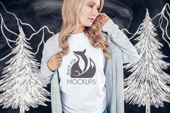 Christmas Xmas Winter White women t-shirt model mockup JPEG Product Image 1