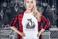 Christmas Xmas Winter White women t-shirt model mockup JPEG Product Image 1