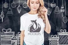Christmas Xmas Winter White women t-shirt model mockup JPEG Product Image 1