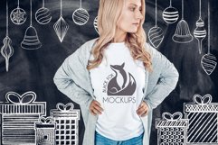 Christmas Xmas Winter White women t-shirt model mockup JPEG Product Image 1