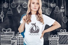 Christmas Xmas Winter White women t-shirt model mockup JPEG Product Image 1
