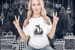 Christmas Xmas Winter White women t-shirt model mockup JPEG Product Image 1
