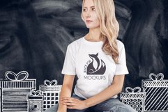 Christmas Xmas Winter White women t-shirt model mockup JPEG Product Image 1