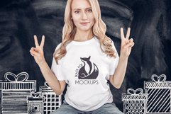 Christmas Xmas Winter White women t-shirt model mockup JPEG Product Image 1