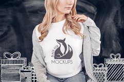Christmas Xmas Winter White women t-shirt model mockup JPEG Product Image 1