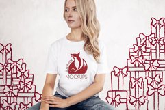 Christmas Xmas Winter White women t-shirt model mockup JPEG Product Image 1