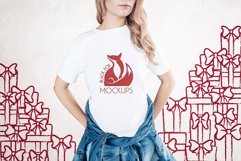 Christmas Xmas Winter White women t-shirt model mockup JPEG Product Image 1