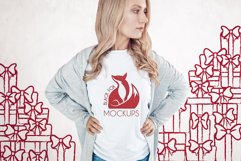 Christmas Xmas Winter White women t-shirt model mockup JPEG Product Image 1