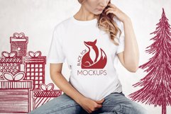 Christmas Xmas Winter White women t-shirt model mockup JPEG Product Image 1