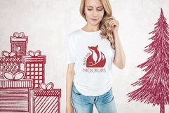 Christmas Xmas Winter White women t-shirt model mockup JPEG Product Image 1