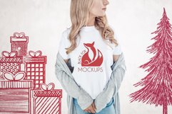 Christmas Xmas Winter White women t-shirt model mockup JPEG Product Image 1