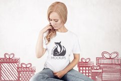 Christmas Xmas Winter White women t-shirt model mockup JPEG Product Image 1