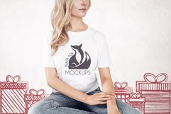 Christmas Xmas Winter White women t-shirt model mockup JPEG Product Image 1