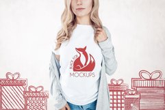 Christmas Xmas Winter White women t-shirt model mockup JPEG Product Image 1