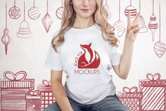 Christmas Xmas Winter White women t-shirt model mockup JPEG Product Image 1