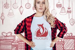 Christmas Xmas Winter White women t-shirt model mockup JPEG Product Image 1