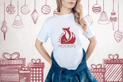 Christmas Xmas Winter White women t-shirt model mockup JPEG Product Image 1