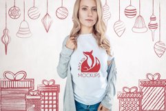 Christmas Xmas Winter White women t-shirt model mockup JPEG Product Image 1