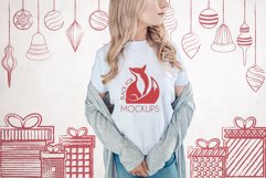 Christmas Xmas Winter White women t-shirt model mockup JPEG Product Image 1