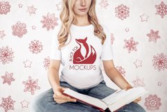 Christmas Xmas Winter White women t-shirt model mockup JPEG Product Image 1