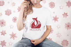 Christmas Xmas Winter White women t-shirt model mockup JPEG Product Image 1
